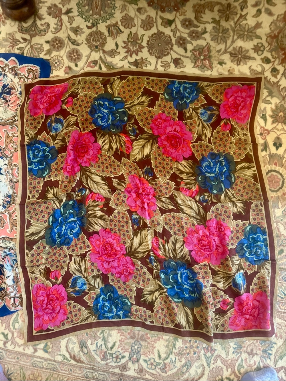 Vintage Albert Nipon Floral Print Women's Scarf - Pink & Blue